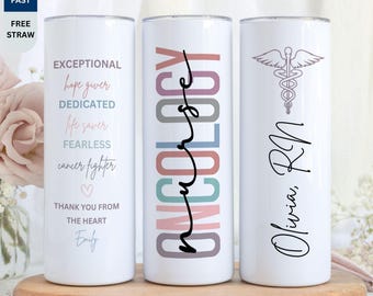 Gobelet personnalisé pour infirmière en oncologie, nom personnalisé pour infirmière praticienne en cancérologie, cadeau pour collègue, cadeau de remerciement pour un professionnel de la santé
