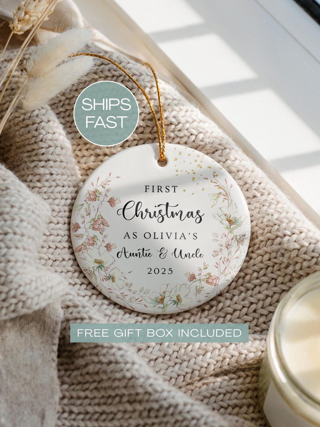 First Christmas as Auntie and Uncle Ornament Personalized Baby ...