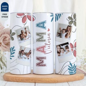 Personalized Photo Mama Tumbler with Straw, Custom Name Floral Mom Drinkware, Family Photo Travel Cup, Gift from Kids, Gift for Mother