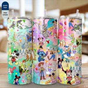Beker grappig stripfiguur met rietje, beker souvenir familie-uitje, themapark cadeau, cadeau animatie minnaar, cadeau cartoon fan,