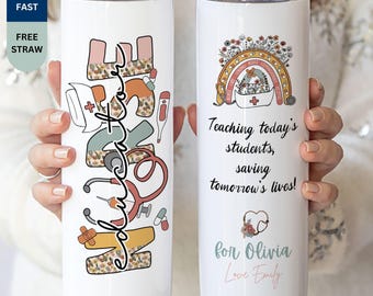Gobelet personnalisé pour infirmière éducatrice, tasse avec nom personnalisé pour infirmière enseignante, cadeau de remerciement pour enseignante en soins infirmiers, cadeau de remerciement pour mentor de la santé
