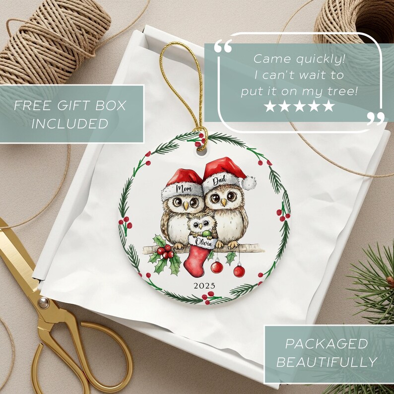 Family Owl Ornament Personalized First Christmas as Family of 3 4 5 6 7 ...