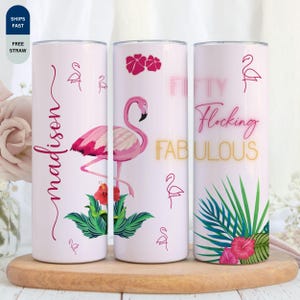 Gobelet flamant rose personnalisé, nom personnalisé plage tropicale anniversaire vacances tasse, verres de fête d'été, cadeau voyage fille pour elle