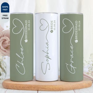 Personalisierter Hochzeit Braut & Brautjungfer Matching Tumbler, Benutzerdefinierte Minimalist Name Brautjungfer Vorschlag Cup, Braut Junggesellinnenparty Geschenk