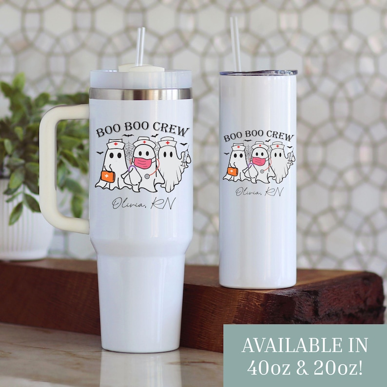 Gobelet personnalisé de 40 oz pour infirmière fantôme d'Halloween avec poignée, nom personnalisé, vie d'infirmière fantasmagorique, cadeau d'appréciation d'automne image 2