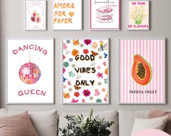 Summer Wall Art Prints Set of 7 Papaya Good Vibes More Amore Por Favor Digital Download