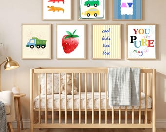 Modern Car Prints Boys Playroom Nursery Set of 7 Kids Digital Art Download