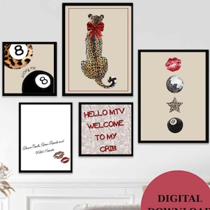 Leopard Wall Art Prints: Red Leopard, Lucky 8, MTV Decor (Digital Download)