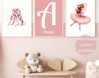 Personalized Ballerina Nursery Prints Set of 3 Custom Ballet Baby Girl Art Digital Download