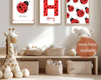 Personalized Ladybug Nursery Prints Set of 3 Custom Name Baby Digital Download