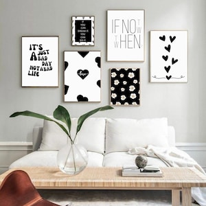 Floral Inspirational Quote Wall Art Set of 6,Girly Feminine Motivational Posters,Pink Digital Prints,Bedroom Decor, Black & White Wall Art