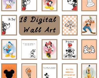Mickey Mouse and Friends Art Set of 18 Nursery Wall Art Mickey Mouse Poster Minnie Mouse Wall Art Printable Nursery Decor