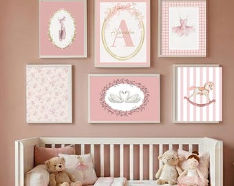 Vintage Ballet Nursery Wall Art Girl Nursery Decor Coquette Room Decor Pink Ballerina Prints Swan Wall Art Personalized Baby Girl Gift Set