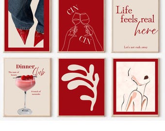 Red Girlie Heels Cheers Bar Cart Retro Trendy Prints Digital Art Download
