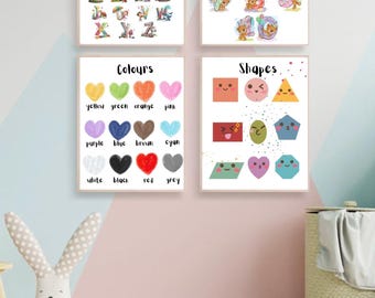 Educational Nursery Alphabet Numbers Shapes Colors Set 4 Printable Digital Download Kids Learning