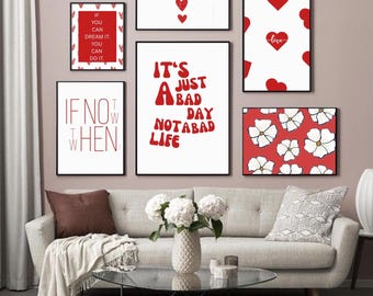 Red Floral Inspirational Girly Bedroom Decor Trendy Heart College Apartment Coquette Room Digital Download Feminine