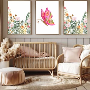 Blush Butterfly & Floral Wall Art Set of 2 – Watercolor Nursery Prints – Pastel Girl Nursery Decor – Printable Digital Download