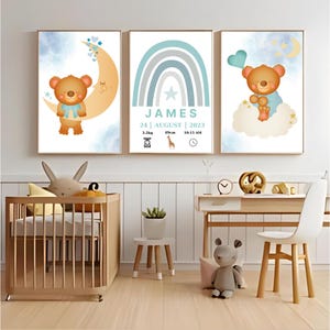 Teddy Bear Nursery Prints: Personalized Birth Stats Poster Set,New Baby gift,Gift for baby girl,Keepsake, Personalised Gift,New Baby Print,