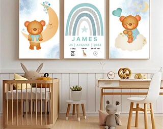 Tela Decorativa Per Cameretta 'Little Baby Cave' - 40x30 Cm Con Gancio In Legno, Striscione Da Parete Per Neonati, Regalo Baby Shower