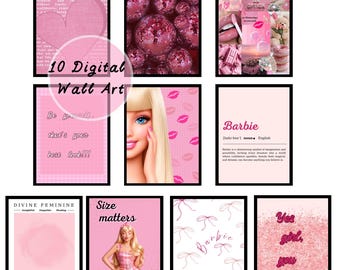 Barbie Poster Set of 10 Pink Girly Wall Art Feminine Room Decor Digital Download