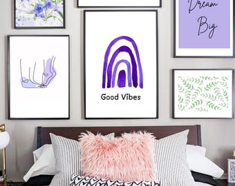 Purple Inspirational Quote Set 3 Minimalist Bedroom Girls Room Printable Digital Download Motivational