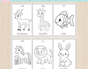 Alphabet Coloring Pages for Toddlers: A-Z Animals (Digital Download)