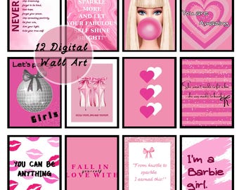 Póster digital imprimible para decoración de habitaciones de niñas con temática de Barbie Pink.