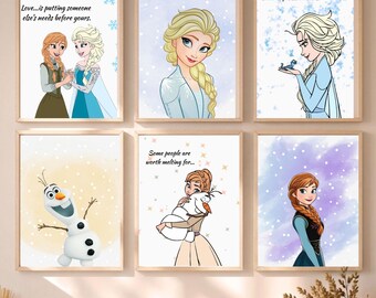 Frozen Elsa Anna Wall Art Set of 6 Girls Nursery Decor Winter Quote Prints Digital Download