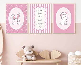 Bunny Nursery Pink Rabbit Prints Set of 3 Printable Baby Girl Art Digital Download