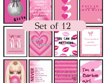 Barbie Pink Wall Art Printable Girls Room Decor Digital Download Poster Set