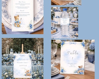 Blueberry baptism bundle personalized christening template berry printable invitation welcome sign table number menu place card water label