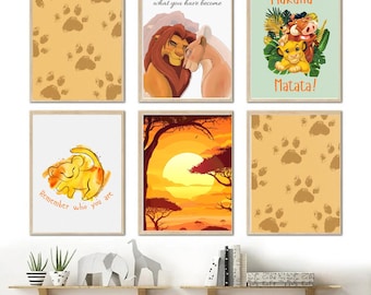 Lion King Simba Wall Art Set of 5 Boys Nursery Decor Hakuna Matata Prints Digital Download