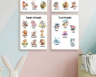 Educational Animal Set 4 Nursery Homeschool Decor Printable Digital Download Kids Learning