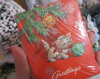 Vintage Christmas Invitations-1950's-UNUSED-Kitten