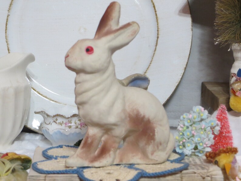 Vintage Paper Mache Easter Decoration-Candy Container-Paper Pulp-Old-Bunny-Rabbit-Decoration-PINK