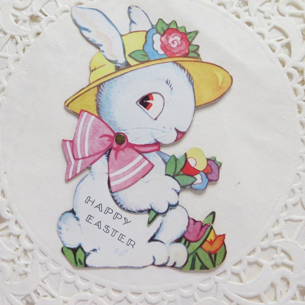 Vintage Easter Greeting Card-BUNNY-Die Cuts-Junk Journal-Scrap-Mechanical-UNUSED