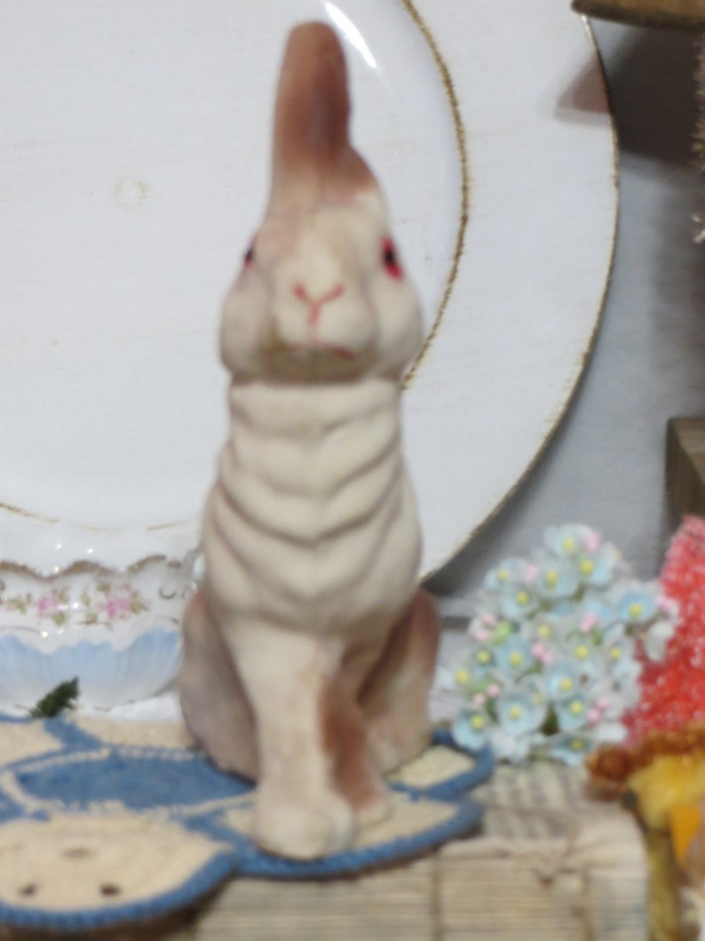 Vintage Paper Mache Easter Decoration-Candy Container-Paper Pulp-Old-Bunny-Rabbit-Decoration-PINK