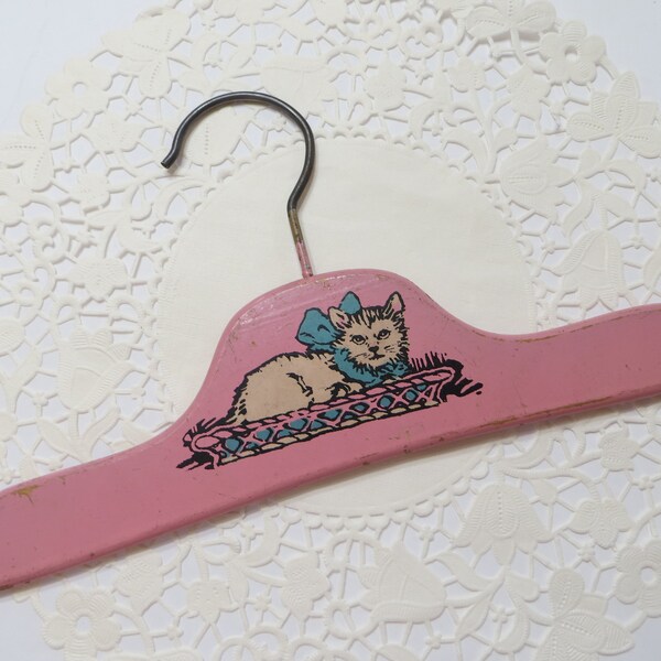 Vintage  Children Hanger-Baby-Wooden-Kitten-1930s