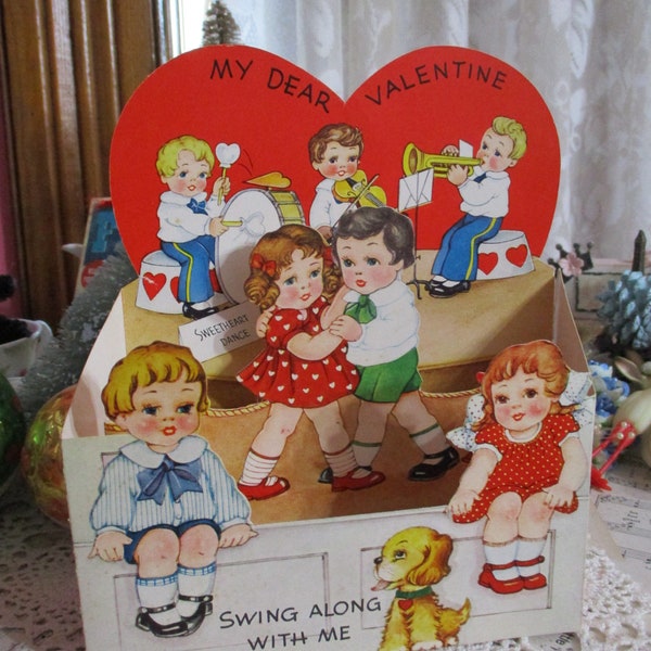 HUGE-Vintage Childrens Valentine Card-1950s-Ameri-Card-3-D-Stand Up