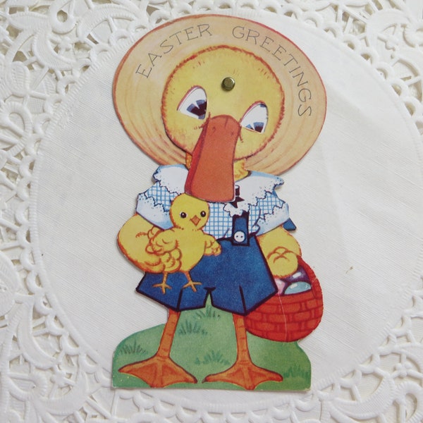 Vintage Easter Greeting Card-DUCK-Die Cuts-Junk Journal-Scrap-Mechanical-UNUSED