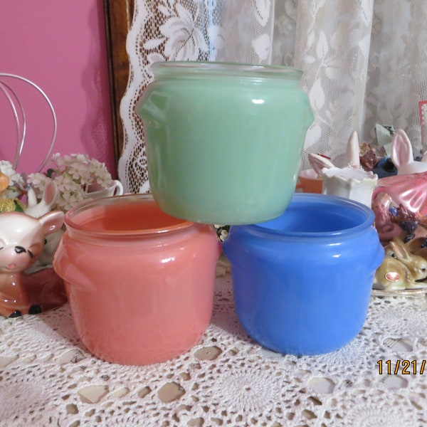 Vintage Glass Whipped Honey Jar-MINT GREEN-McKee