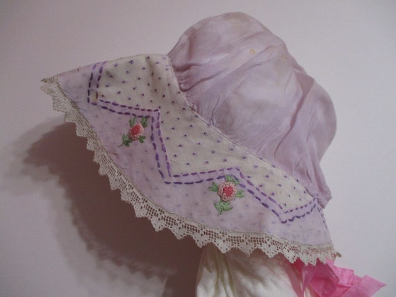 Vintage Baby Bonnet-Embroidered-Sun Bonnet-Sun Hat