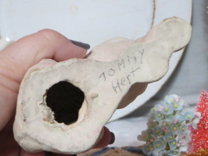 Vintage Paper Mache Easter Decoration-Candy Container-Paper Pulp-Old-Bunny-Rabbit-Decoration-PINK