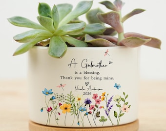 Godmother Flower Pot Gift, Personalized Godmother Planter, Thank You Godmother Gift, Baptism Keepsake Pot