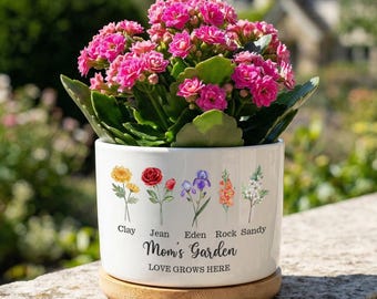 Maceta personalizada para mamá, regalo para el Día de la Madre, maceta de flores de nacimiento personalizada con nombres de niños.