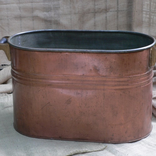 Antique Copper Wash Tub Laundry Tub Double Boiler Amazing Condition Party T...