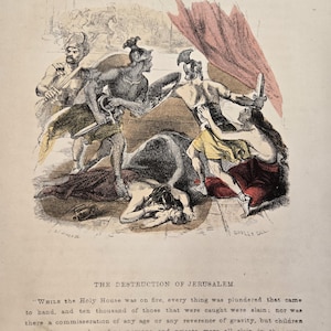 1851 Gravure coloriée à la main d'après le Livre populaire d'histoire Impression originale Lucius Stebbins - La destruction de Jérusalem
