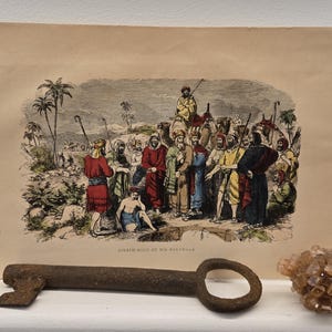 1851 Gravure coloriée à la main du Livre d'histoire du peuple Impression originale Lucius Stebbins - Joseph vendu par ses frères