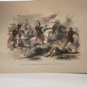 1851 Hand-colored Engraving from People&#39;s Book of History Original print Lucius Stebbins Cromwell - England