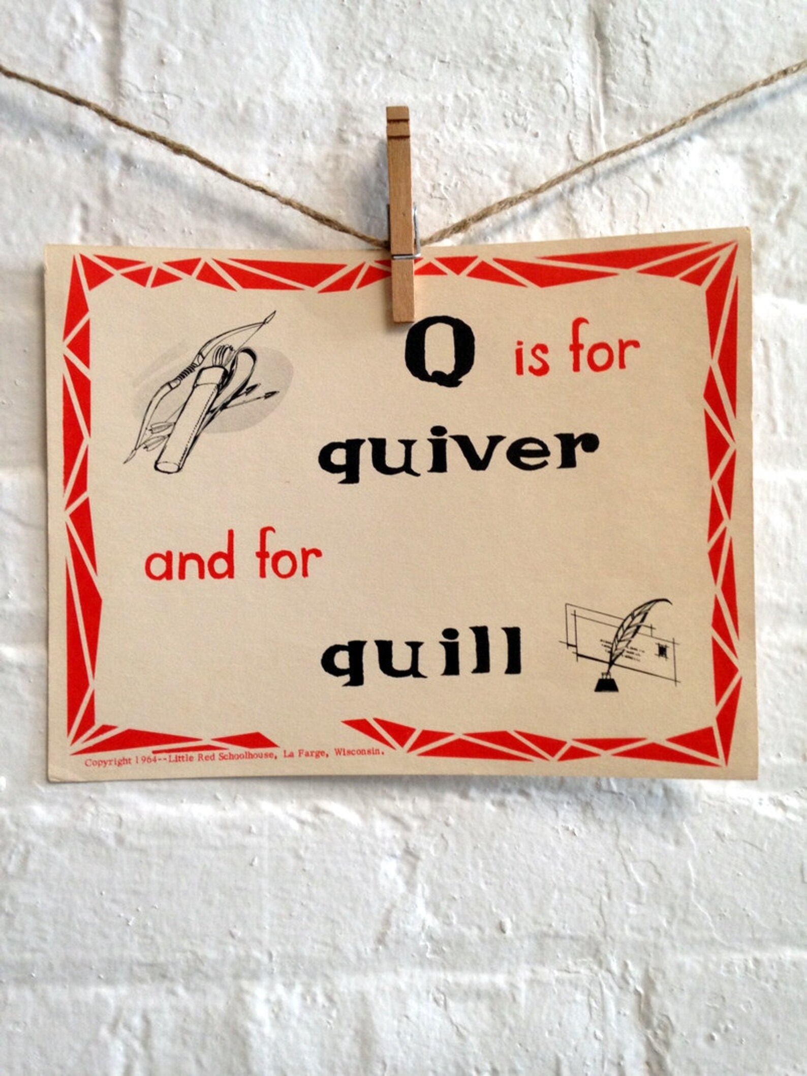 Vintage Large Flashcard Q is for Quiver and Quill Picture Etsy